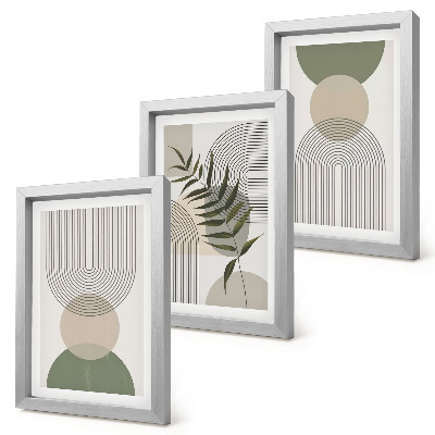 Tríptico enmarcado Formas abstractas en tonos verdes y beige.