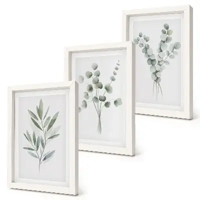 Juego de 3 cuadros decorativos con diseños vegetales en tonos verdes y grises