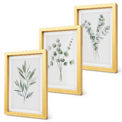 Juego de 3 cuadros decorativos Diseños vegetales en tonos verdes y grises.