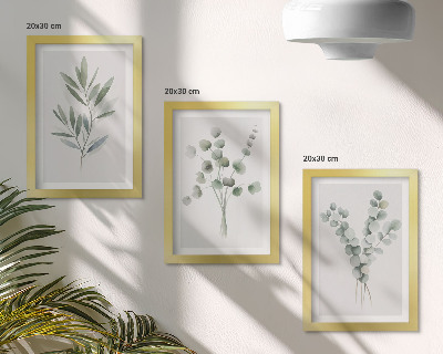 Juego de 3 cuadros decorativos Diseños vegetales en tonos verdes y grises.