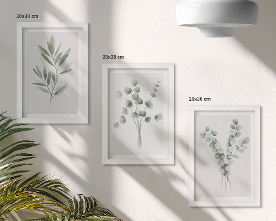 Juego de 3 cuadros decorativos Diseños vegetales en tonos verdes y grises.