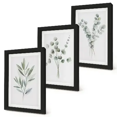 Juego de 3 cuadros decorativos con diseños vegetales en tonos verdes y grises