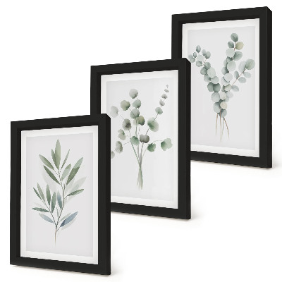 Juego de 3 cuadros decorativos Diseños vegetales en tonos verdes y grises.