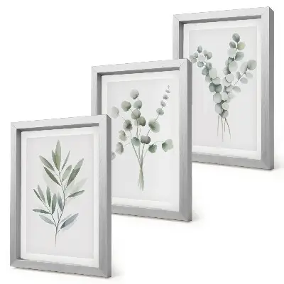 Juego de 3 cuadros decorativos con diseños vegetales en tonos verdes y grises