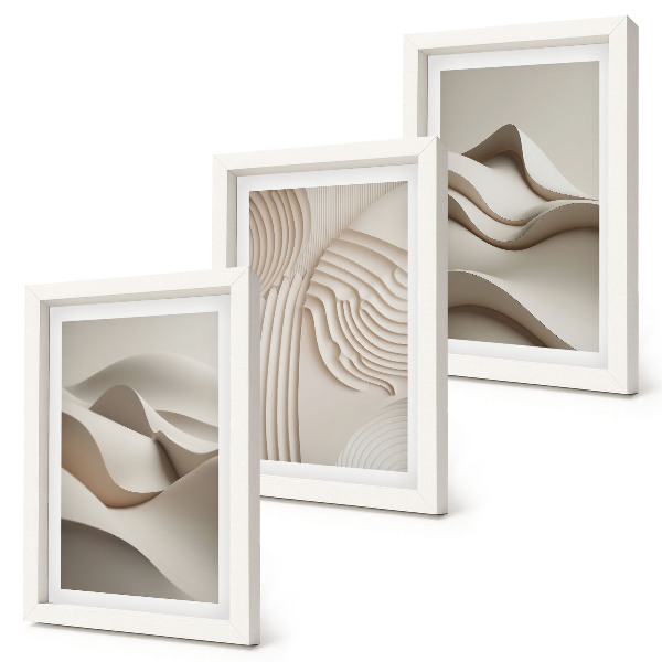 Juego de 3 cuadros decorativos Ondas y estructuras abstractas en tonos beige.