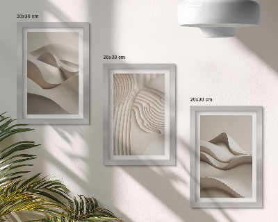 Juego de 3 cuadros decorativos Ondas y estructuras abstractas en tonos beige.