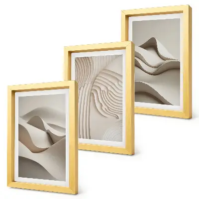 Juego de 3 cuadros decorativos con diseño de ondas y estructuras abstractas en tonos beige