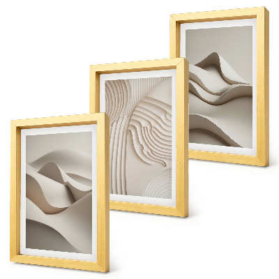 Juego de 3 cuadros decorativos Ondas y estructuras abstractas en tonos beige.