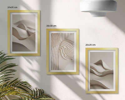 Juego de 3 cuadros decorativos Ondas y estructuras abstractas en tonos beige.