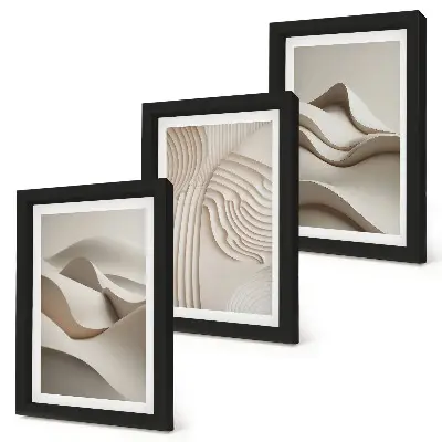 Juego de 3 cuadros decorativos con diseño de ondas y estructuras abstractas en tonos beige