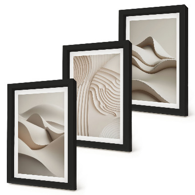 Juego de 3 cuadros decorativos Ondas y estructuras abstractas en tonos beige.