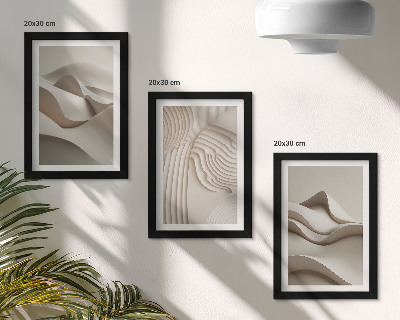 Juego de 3 cuadros decorativos Ondas y estructuras abstractas en tonos beige.