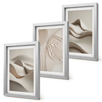 Juego de 3 cuadros decorativos Ondas y estructuras abstractas en tonos beige.