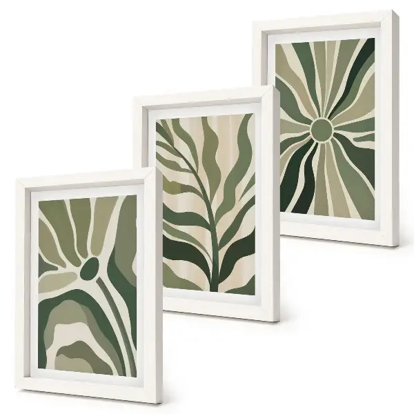 Juego de 3 cuadros decorativos con diseños vegetales en tonos verdes y beige