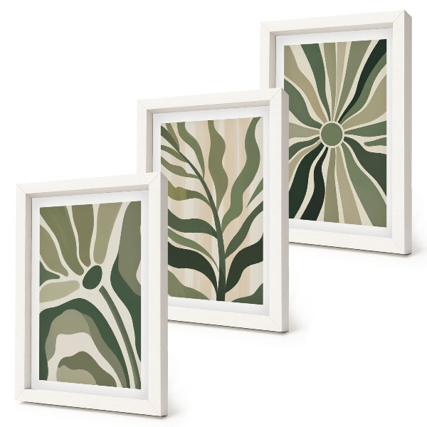 Juego de 3 cuadros decorativos Diseños vegetales en tonos verdes y beige.