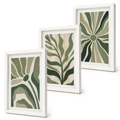 Juego de 3 cuadros decorativos con diseños vegetales en tonos verdes y beige