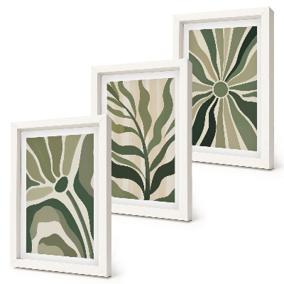 Juego de 3 cuadros decorativos Diseños vegetales en tonos verdes y beige.