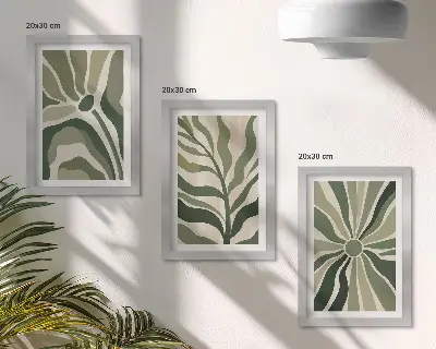 Juego de 3 cuadros decorativos con diseños vegetales en tonos verdes y beige