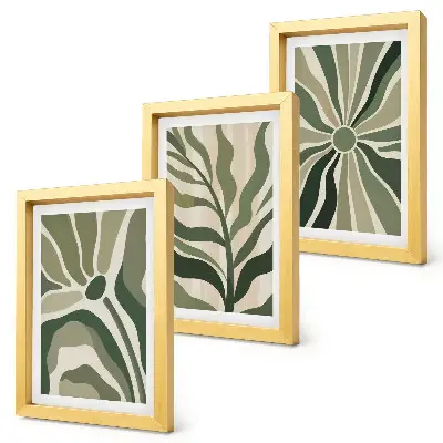 Juego de 3 cuadros decorativos con diseños vegetales en tonos verdes y beige