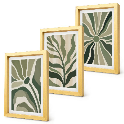 Juego de 3 cuadros decorativos Diseños vegetales en tonos verdes y beige.