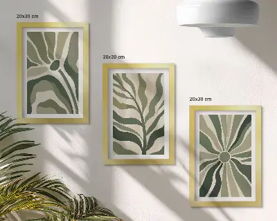 Juego de 3 cuadros decorativos con diseños vegetales en tonos verdes y beige