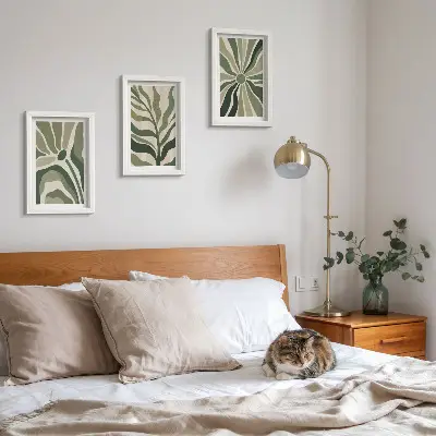 Juego de 3 cuadros decorativos con diseños vegetales en tonos verdes y beige