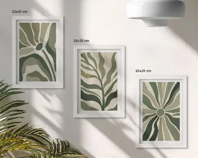Juego de 3 cuadros decorativos con diseños vegetales en tonos verdes y beige