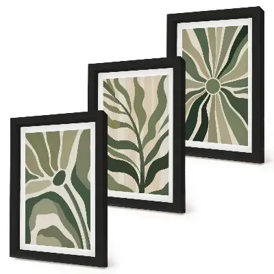 Juego de 3 cuadros decorativos con diseños vegetales en tonos verdes y beige