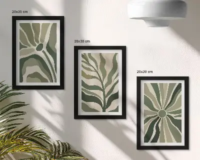 Juego de 3 cuadros decorativos con diseños vegetales en tonos verdes y beige