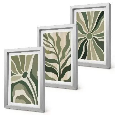 Juego de 3 cuadros decorativos con diseños vegetales en tonos verdes y beige