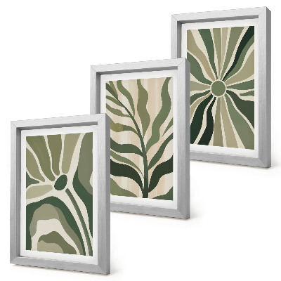 Juego de 3 cuadros decorativos Diseños vegetales en tonos verdes y beige.
