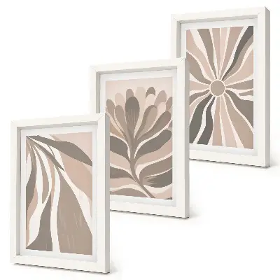 Tríptico enmarcado con diseños abstractos de plantas en tonos beige y marrón