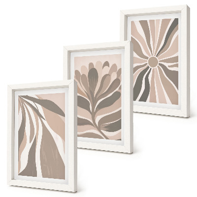 Tríptico enmarcado Diseños abstractos de plantas en tonos beige y marrón.