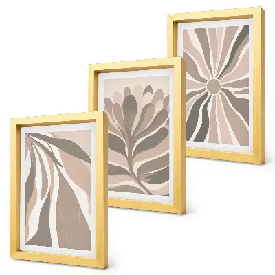 Tríptico enmarcado con diseños abstractos de plantas en tonos beige y marrón