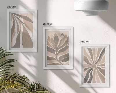 Tríptico enmarcado Diseños abstractos de plantas en tonos beige y marrón.