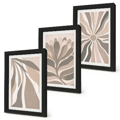 Tríptico enmarcado con diseños abstractos de plantas en tonos beige y marrón