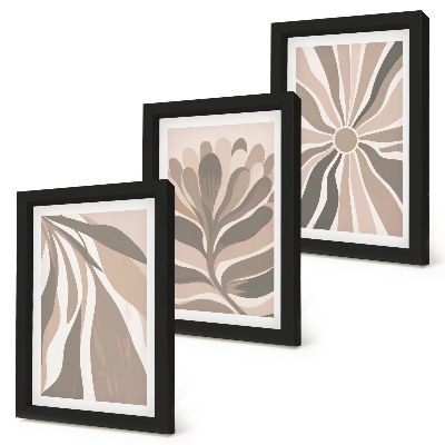 Tríptico enmarcado Diseños abstractos de plantas en tonos beige y marrón.