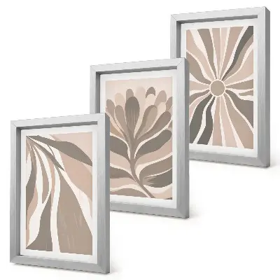 Tríptico enmarcado con diseños abstractos de plantas en tonos beige y marrón