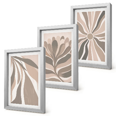 Tríptico enmarcado Diseños abstractos de plantas en tonos beige y marrón.