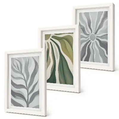Juego de 3 cuadros decorativos con diseños vegetales en tonos verdes y grises