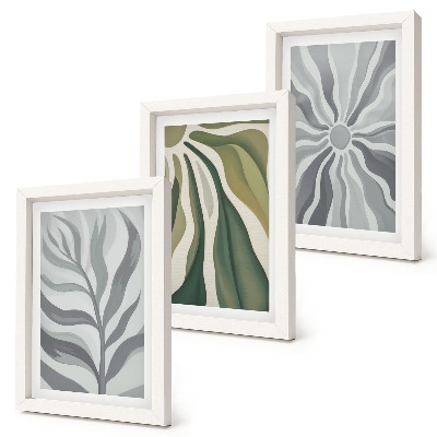 Juego de 3 cuadros decorativos Diseños vegetales en tonos verdes y grises.