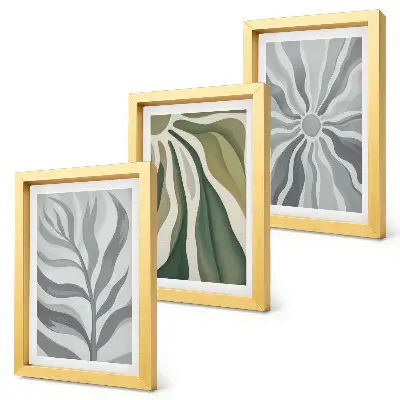Juego de 3 cuadros decorativos con diseños vegetales en tonos verdes y grises