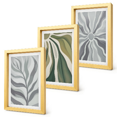 Juego de 3 cuadros decorativos Diseños vegetales en tonos verdes y grises.