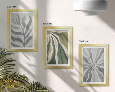 Juego de 3 cuadros decorativos Diseños vegetales en tonos verdes y grises.