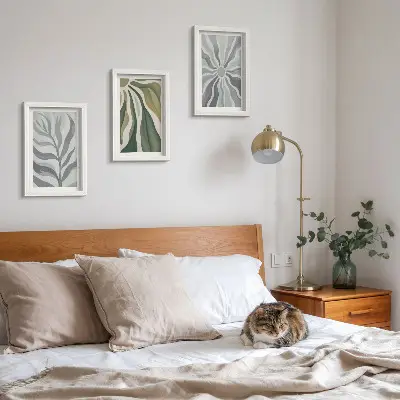Juego de 3 cuadros decorativos con diseños vegetales en tonos verdes y grises