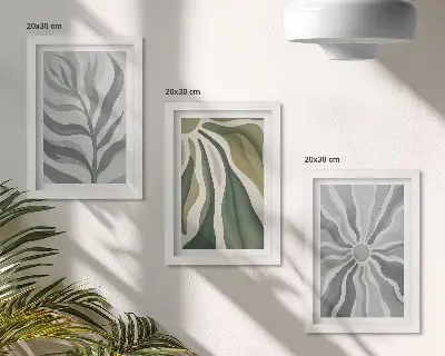 Juego de 3 cuadros decorativos con diseños vegetales en tonos verdes y grises