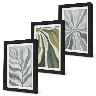 Juego de 3 cuadros decorativos con diseños vegetales en tonos verdes y grises