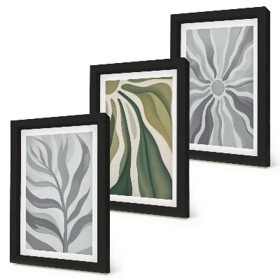 Juego de 3 cuadros decorativos Diseños vegetales en tonos verdes y grises.