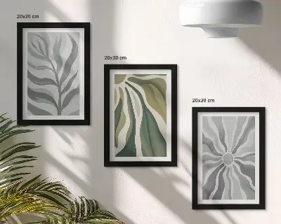 Juego de 3 cuadros decorativos con diseños vegetales en tonos verdes y grises