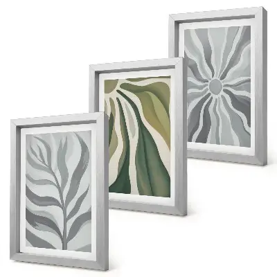 Juego de 3 cuadros decorativos con diseños vegetales en tonos verdes y grises